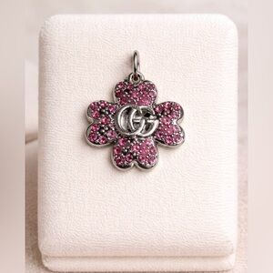Gucci stamped Silver & Pink Clover Pendant/ charm/ zipper pull